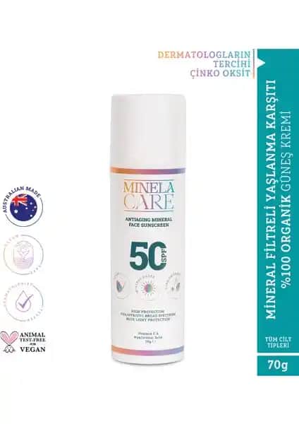 Minela Care Antiaging Organik Mineral Filtreli Yüz Güneş Kremi SPF 50 ile Güçlü ve Doğal Güneş Koruması