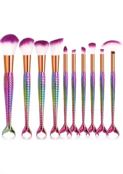 Mujgan 10'lu Balık Makyaj Fırça Seti Mor Renkli Profesyonel ve Günlük Kullanım İçin