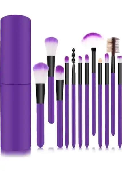 MUJGAN Silindir Makyaj Fırça Seti Mor Renk Profesyonel ve Ev Kullanımı İçin Uygun