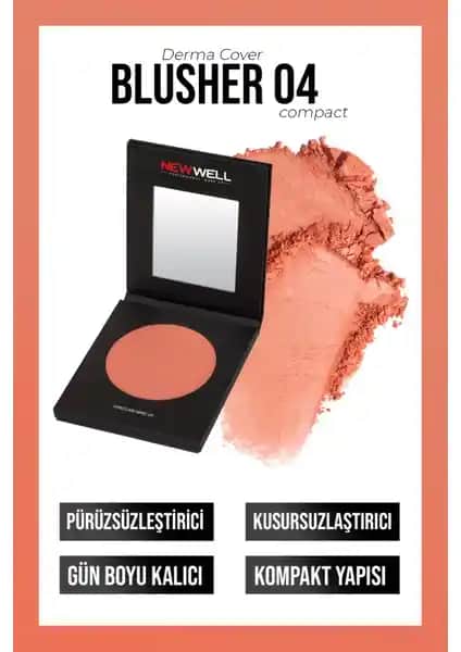 New Well Derma Cover Blusher 04 Doğal ve Canlı Bir Görünüm İçin Yüksek Kaliteli Allık Seçeneği