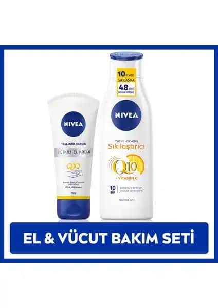 Nivea Q10 ve C Vitamini İçeren Sıkılaştırıcı Vücut Losyonu ile El Kremi Seti Güçlü ve Genç Görünüm Sağlar