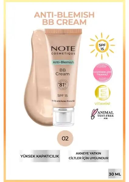Note Cosmetics Anti-Blemish BB Cream SPF 15 Akneye Yatkın ve Yağlı Ciltler İçin Günlük Kullanım Kremi
