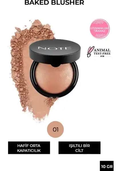Note Cosmetics Baked Blusher 01 Pleasure - Doğal Işıltılı ve Kusursuz Görünüm Sağlayan Allık