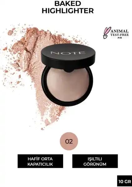 Note Cosmetics Baked Highlighter ile doğal ışıltı ve parlak görünüm sağlayan yüksek kaliteli aydınlatıcı