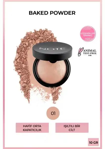 Note Cosmetics Baked Powder 01 Stardust Parlak ve Doğal Görünüm Sağlayan Makyaj Toz Pudrası