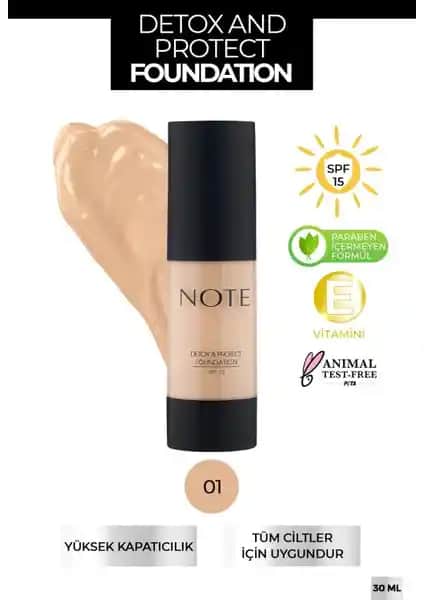 Note Cosmetics Detox & Protect Foundation SPF 15: Doğal Görünüm ve Cilt Koruma Sağlayan Fondöten