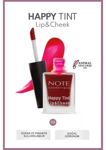 Note Cosmetics Happy Tint Lip & Cheek Sweet Pink: Doğal ve Canlı Görünüm Sağlayan Çok Yönlü Likit Makyaj Ürünü