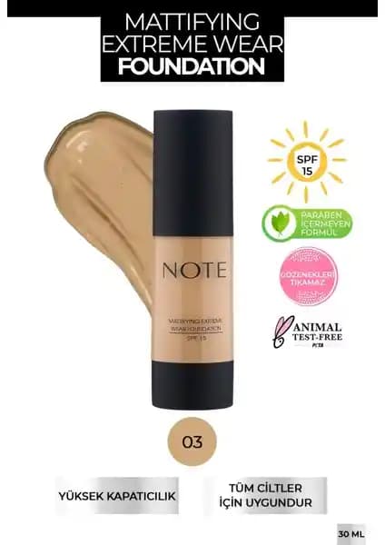 Note Cosmetics Mat ve Yoğun Kapatıcı Fondöten Gün Boyu Mat ve Mükemmel Kapama Özelliğiyle