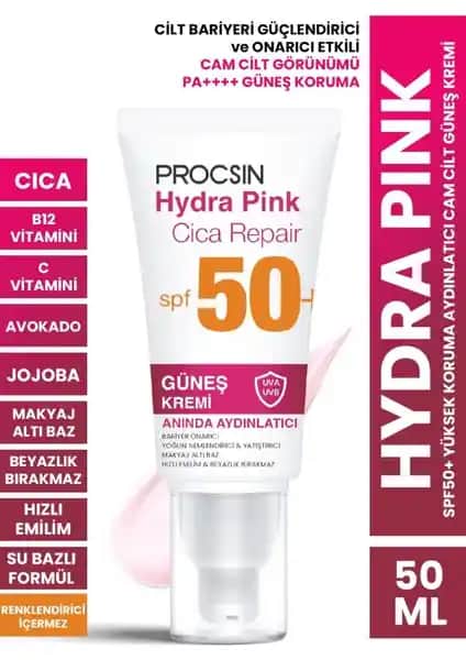 Procsin Hydra Pink Renkli Güneş Kremi SPF50+ ile Güçlü Cilt Koruması ve Nemlendirme