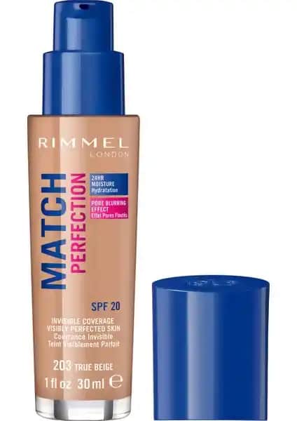 Rimmel London Match Perfection Fondöten 203 True Beige: Doğal ve Hafif Makyaj İçin Uygun