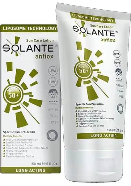 Solante Antiox Güneş Koruyucu Losyon SPF50+ 150ml Güçlü ve Çok Yönlü Güneş Koruma Ürünü
