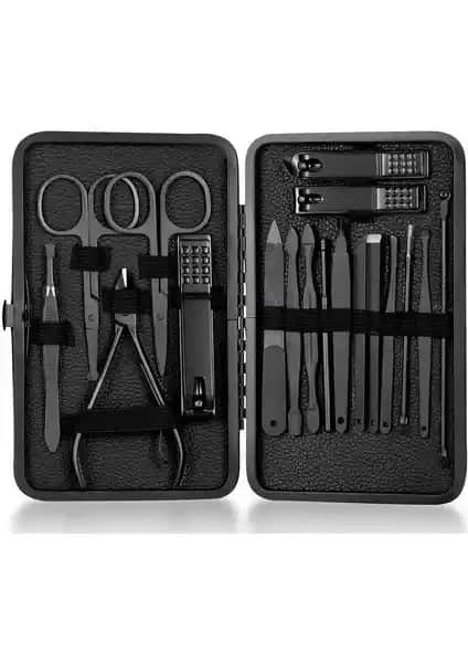 Upway Deri Çantalı 18 Parça Paslanmaz Çelik Bakım Seti Yüz ve Tırnak Bakımı İçin