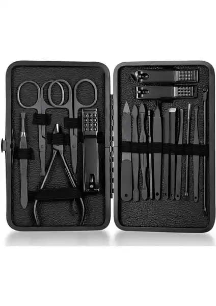 Upway Deri Çantalı 18 Parça Paslanmaz Çelik Bakım Seti Yüz ve Tırnak Bakımı İçin