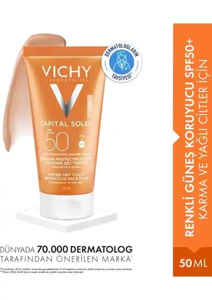 Vichy Capital Soleil Renkli Güneş Koruyucu SPF50+ Karma ve Yağlı Ciltler İçin Günlük Koruma