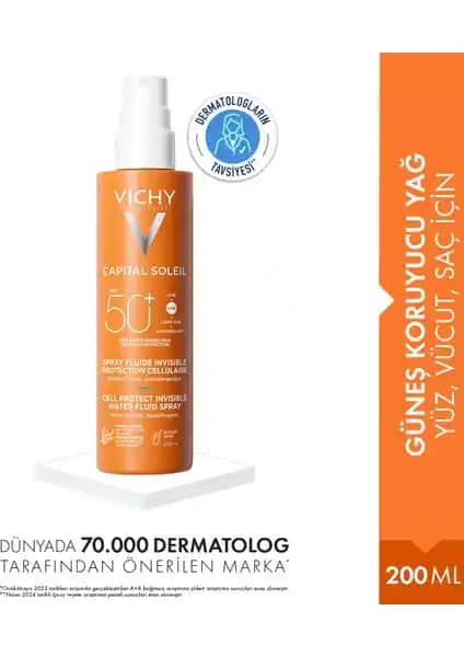 Vichy Capital Soleil SPF 50+ Güneş Koruyucu Sprey Yüz ve Vücut İçin Yüksek Koruma Sağlar