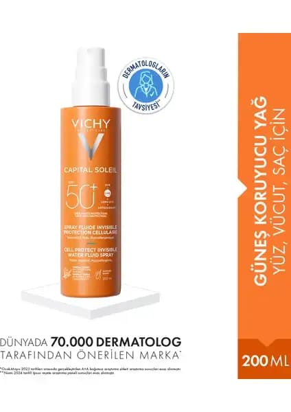 Vichy Capital Soleil SPF 50+ Güneş Koruyucu Sprey Yüz ve Vücut İçin Yüksek Koruma Sağlar