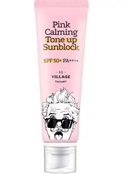 Village 11 Factory Pink Calming Sun Block SPF50+ PA++++ ile Günlük Güneş Koruma ve Makyaj Bazı