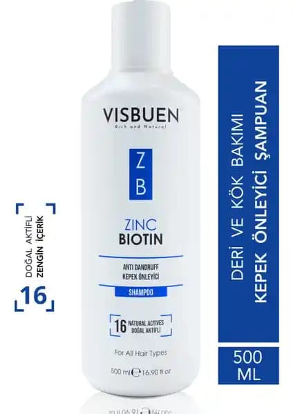 Visbuen Çinko Biotin Doğal Aktifler ile Kepeğe Karşı Güçlü Saç Bakım Şampuanı