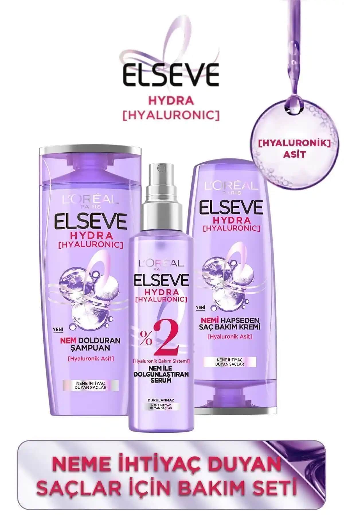 Elseve Hydra Hyaluronik Nemlendirici Saç Bakım Seti Kuru ve Yıpranmış Saçlar İçin