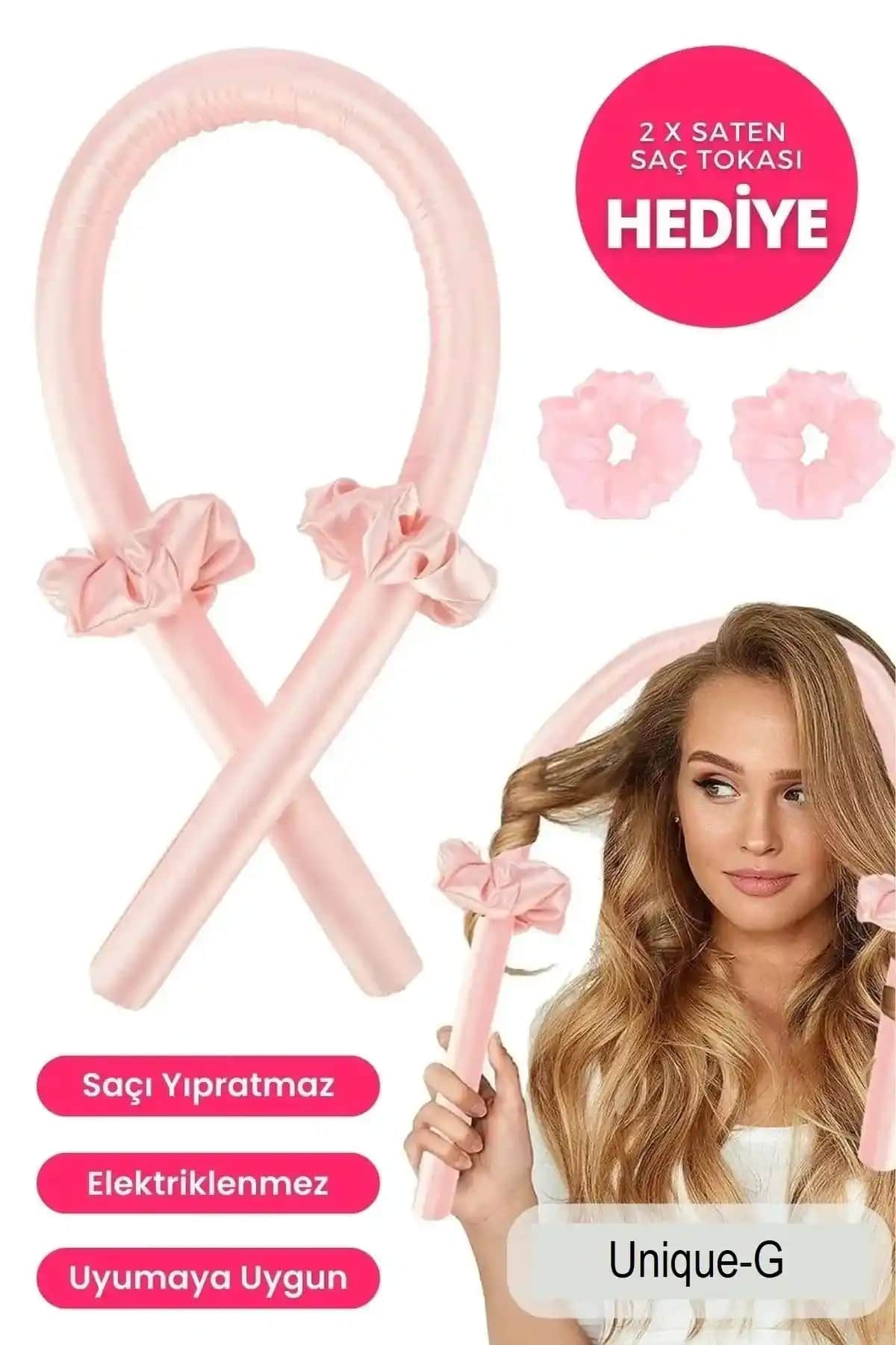 FashionSButik Pudra Pembe Isısız Saç Şekillendirici Seti: Doğal ve Sağlıklı Saç Şekillendirme Çözümü