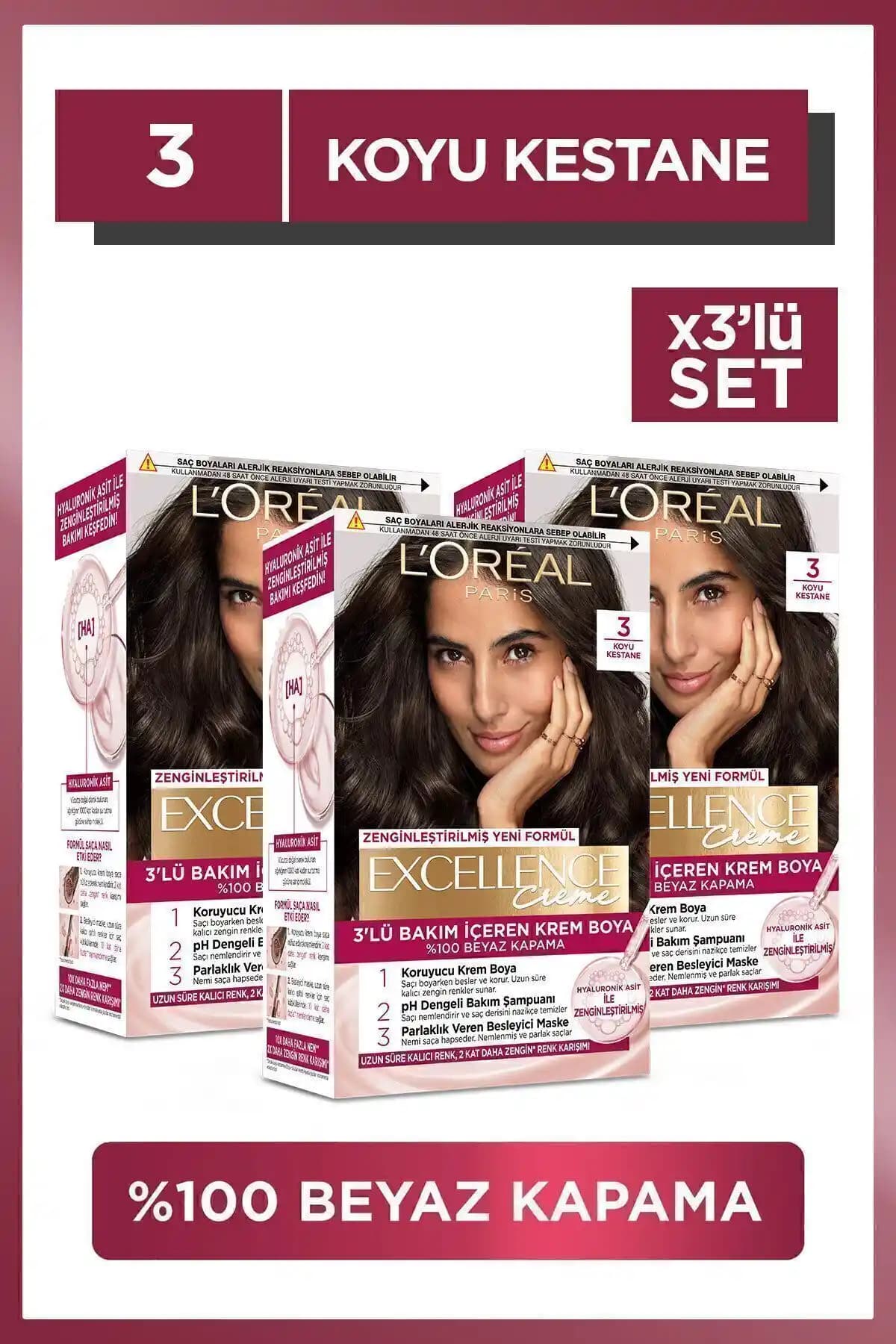 L'Oreal Paris Excellence Creme Koyu Kestane Saç Boyası Profesyonel Kalıcılık ve Bakım Sağlar