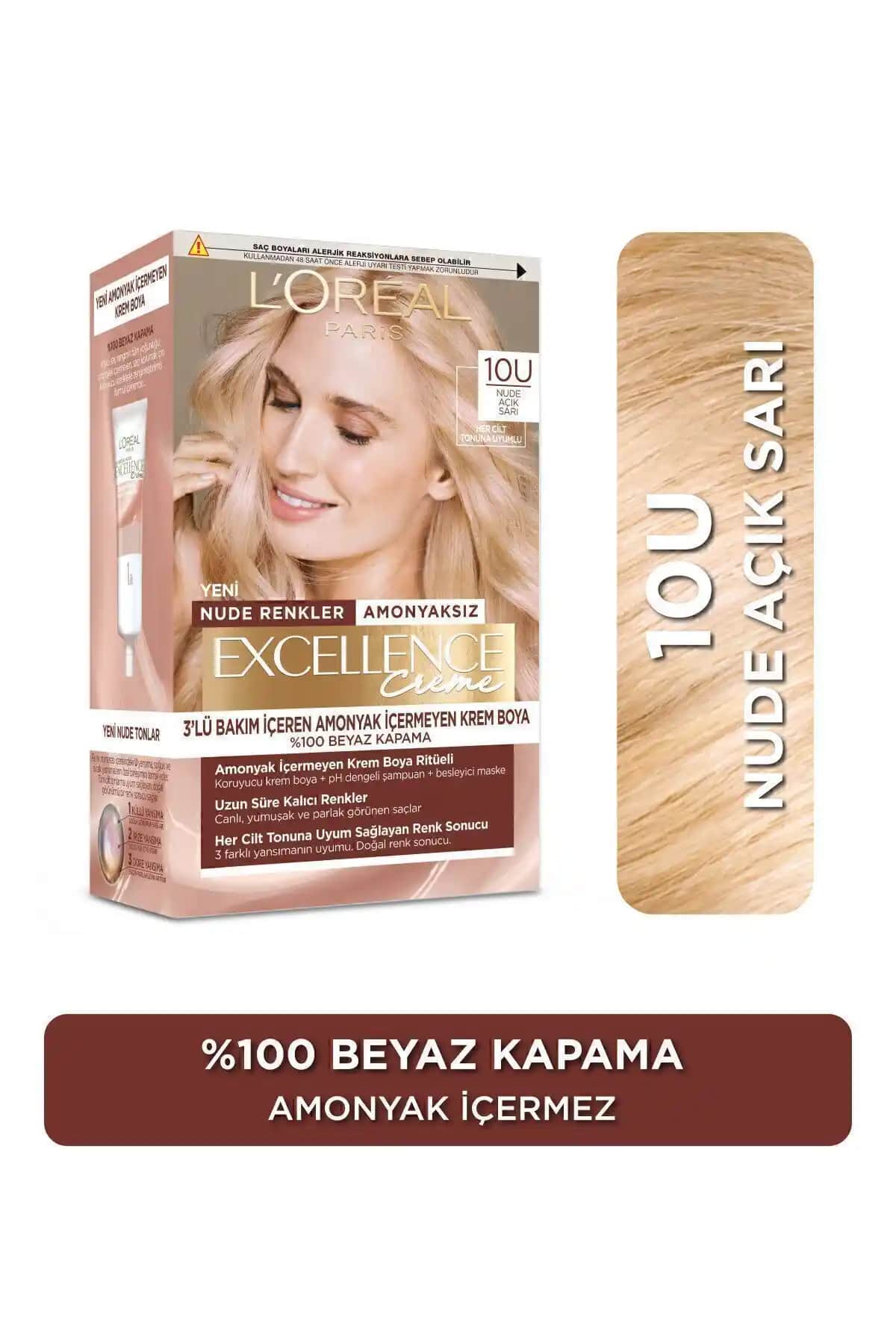 L'Oreal Paris Excellence Creme Nude Saç Boyası 10u Açık Sarı Doğal ve Kalıcı Renk