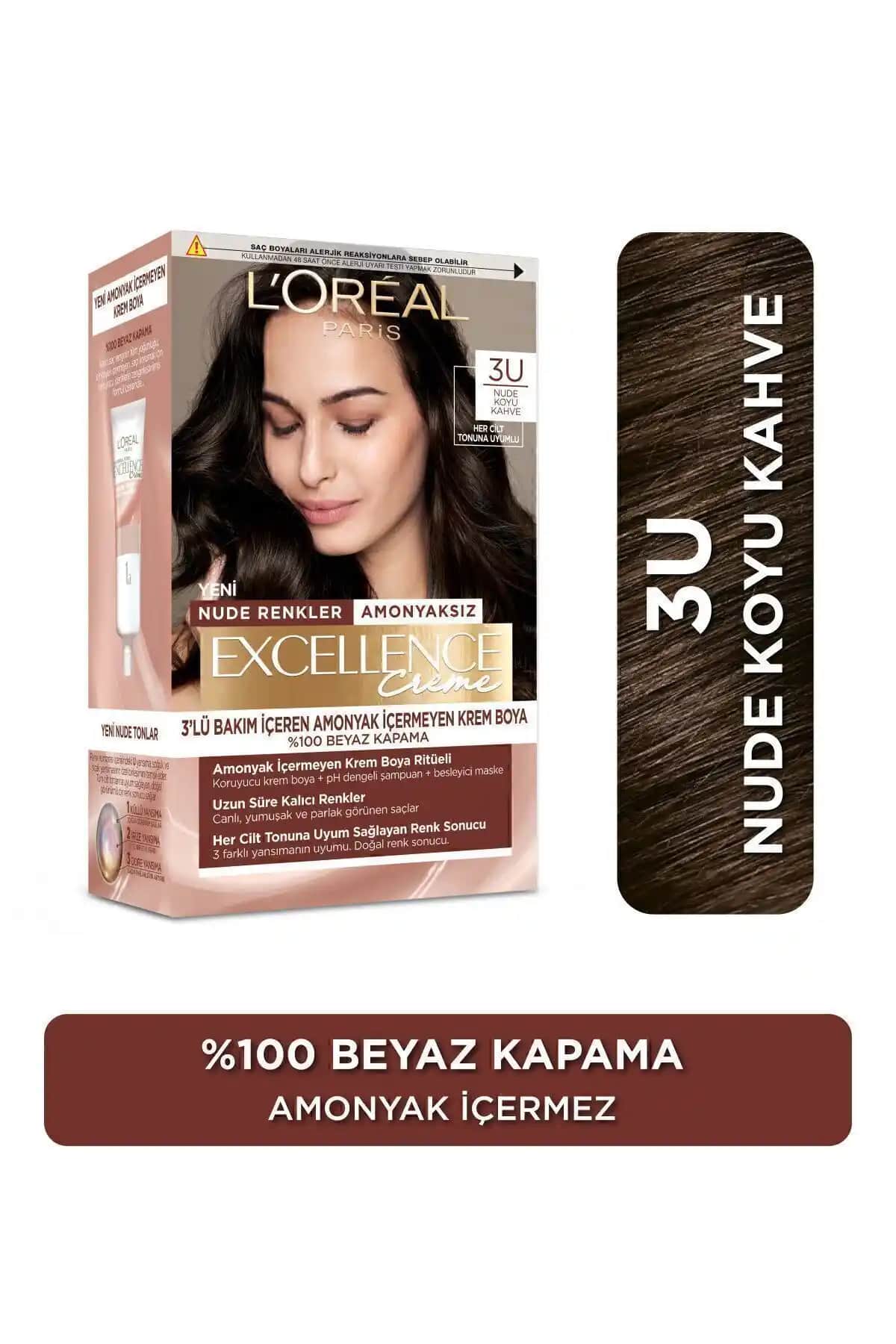 L'Oréal Paris Excellence Creme Nude Saç Boyası 3u Koyu Kahve Doğal ve Kalıcı Renk