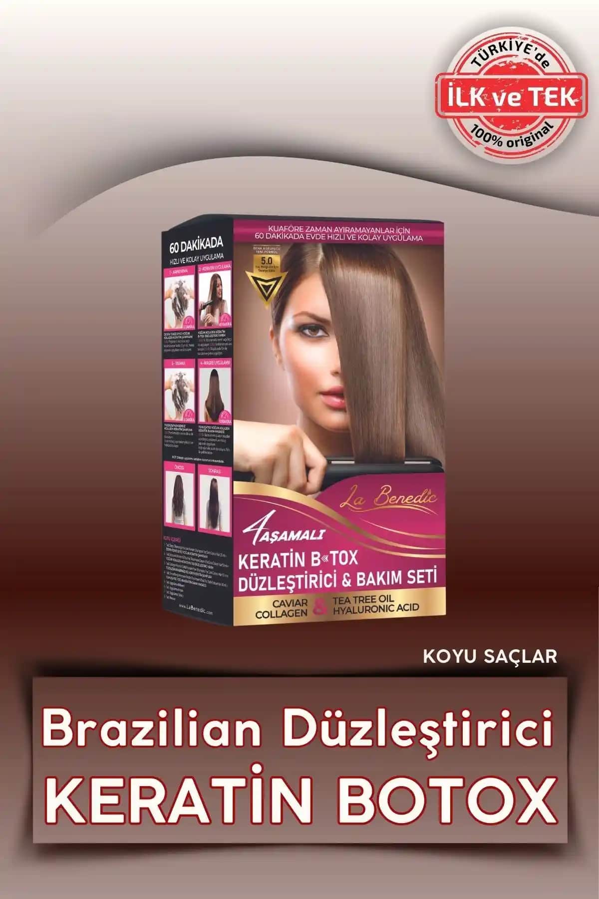 La Benedic 4 Aşamalı Keratin Botox Seti Koyu Saçlar İçin Uzun Süreli Düzleştirme ve Bakım