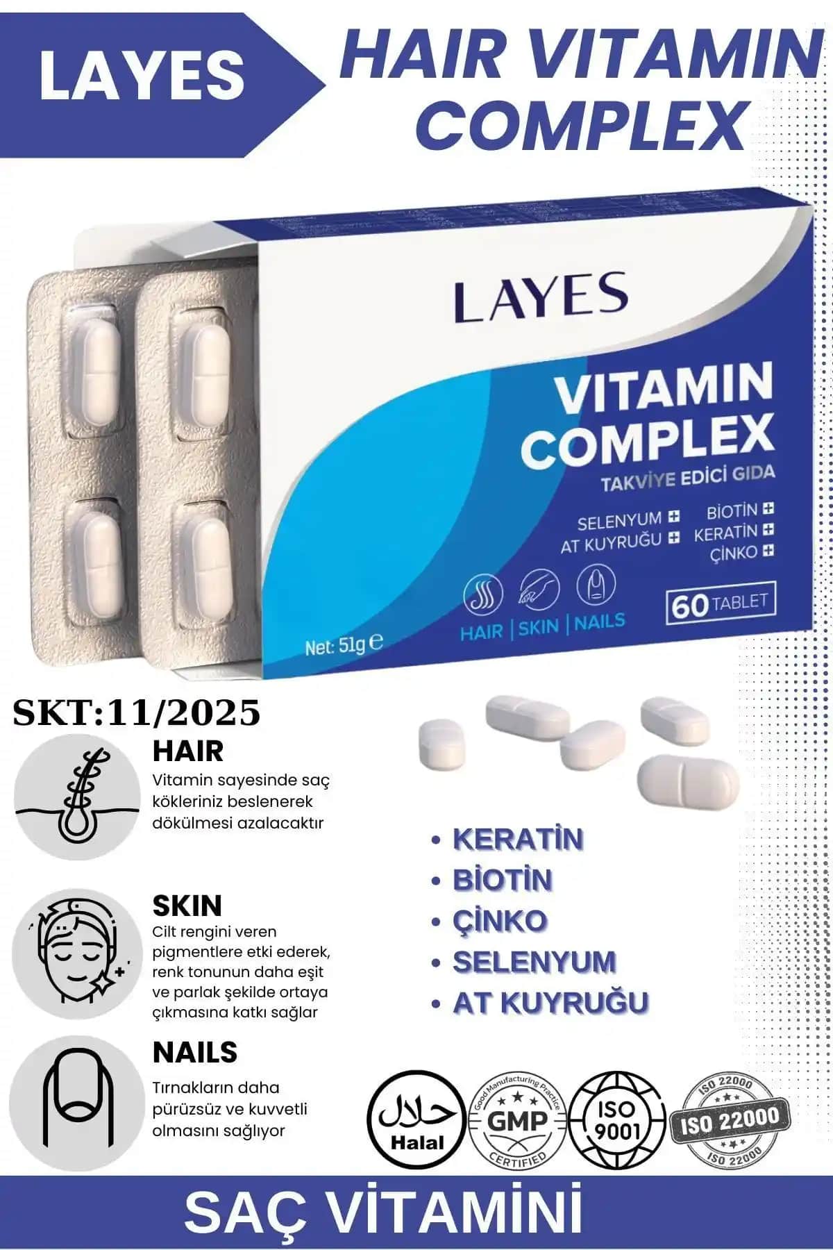 Layes Hair Vitamin Complex ile Saç Sağlığınızı Güçlendirin ve Parlak Görünüm Elde Edin
