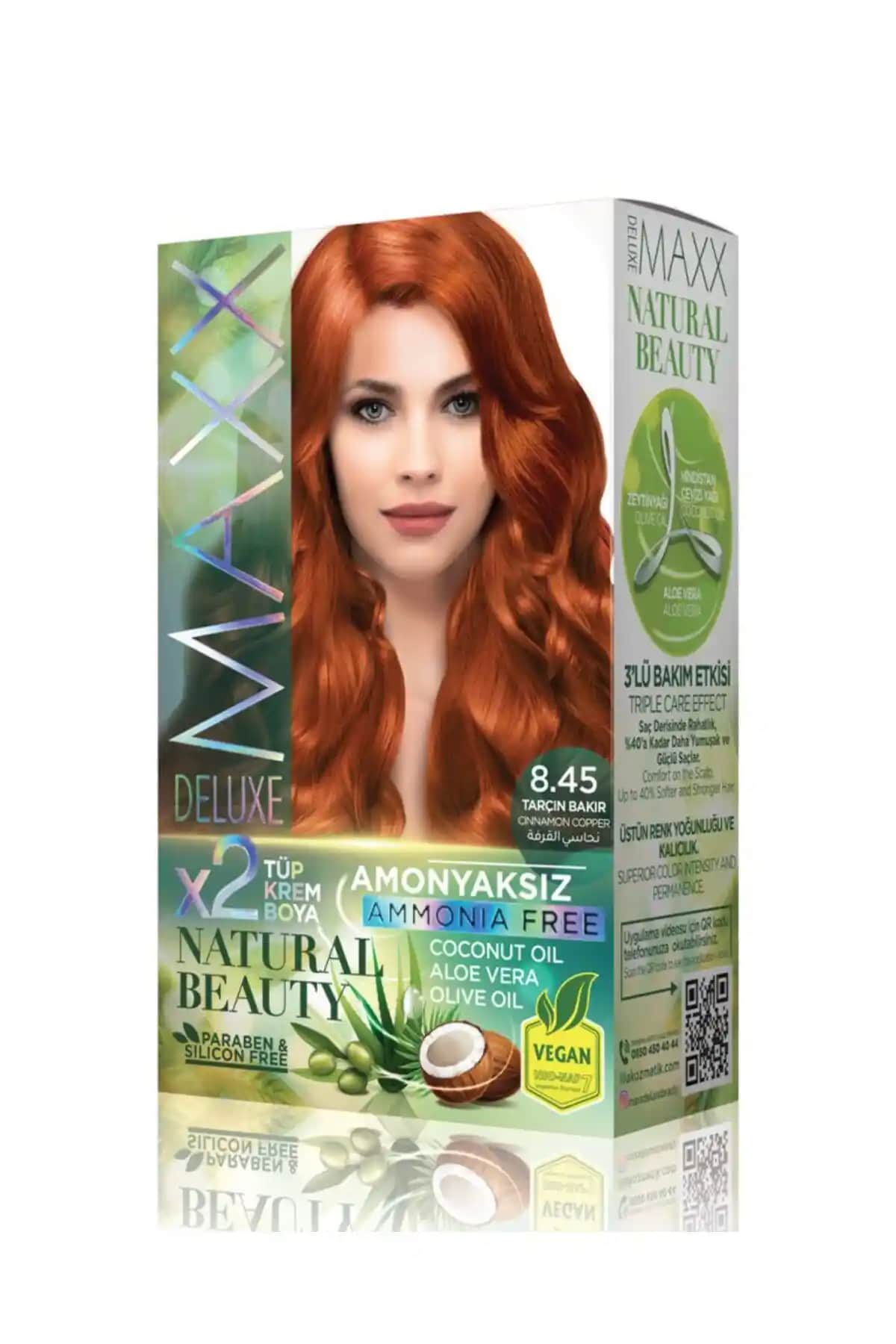 MAXX DELUXE 8.45 Tarçın Bakır Amonyaksız Set Boya ile Doğal ve Kalıcı Saç Renkleri