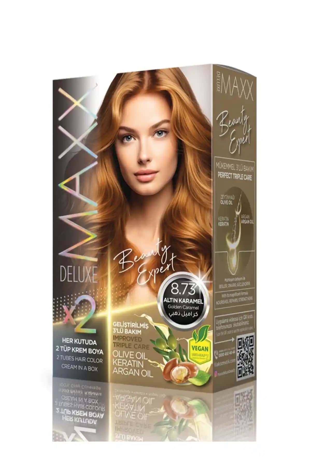 MAXX DELUXE Beauty Expert 8.73 Altın Karamel Set Boya ile doğal ve uzun süreli saç renkleri