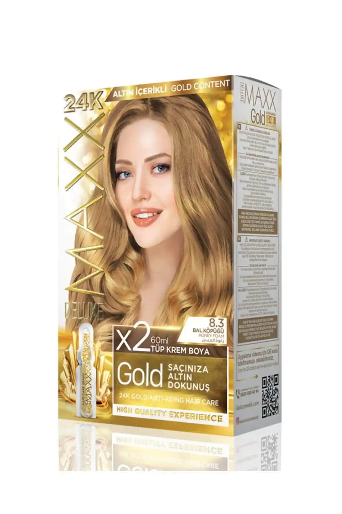 MAXX DELUXE Golden 8.3 Bal Köpüğü 24k Altın İçerikli Saç Boyası Kalıcı ve Parlak Renk