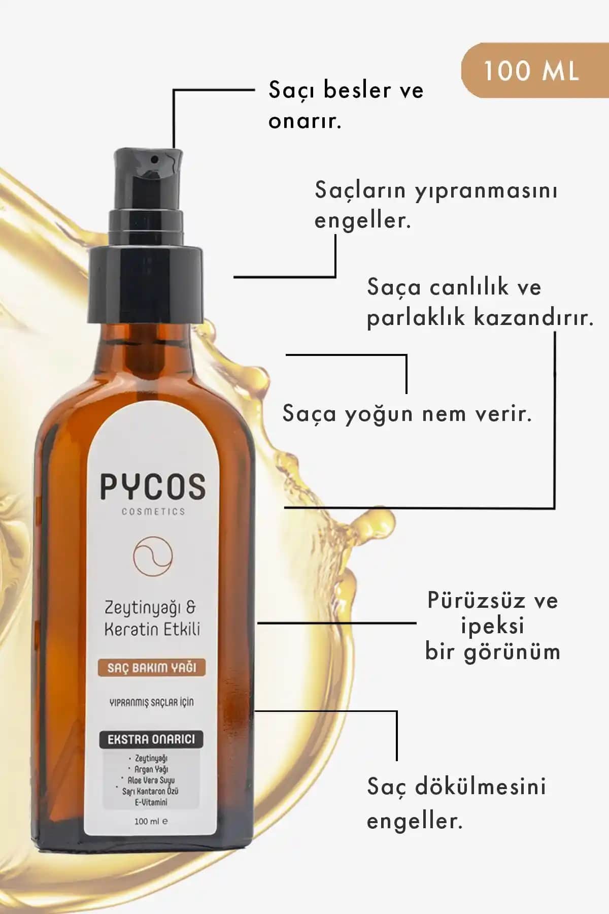 PYCOS COSMETICS Zeytinyağı, Keratin ve Argan Yağı İçeren Saç Bakım Kompleksi