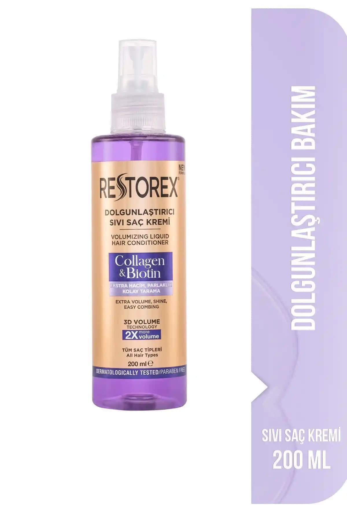 Restorex Dolgunlaştırıcı Sıvı Saç Kremi Kolajen ve Biotin İçeriğiyle Saçlara Canlılık ve Hacim Kazandırır