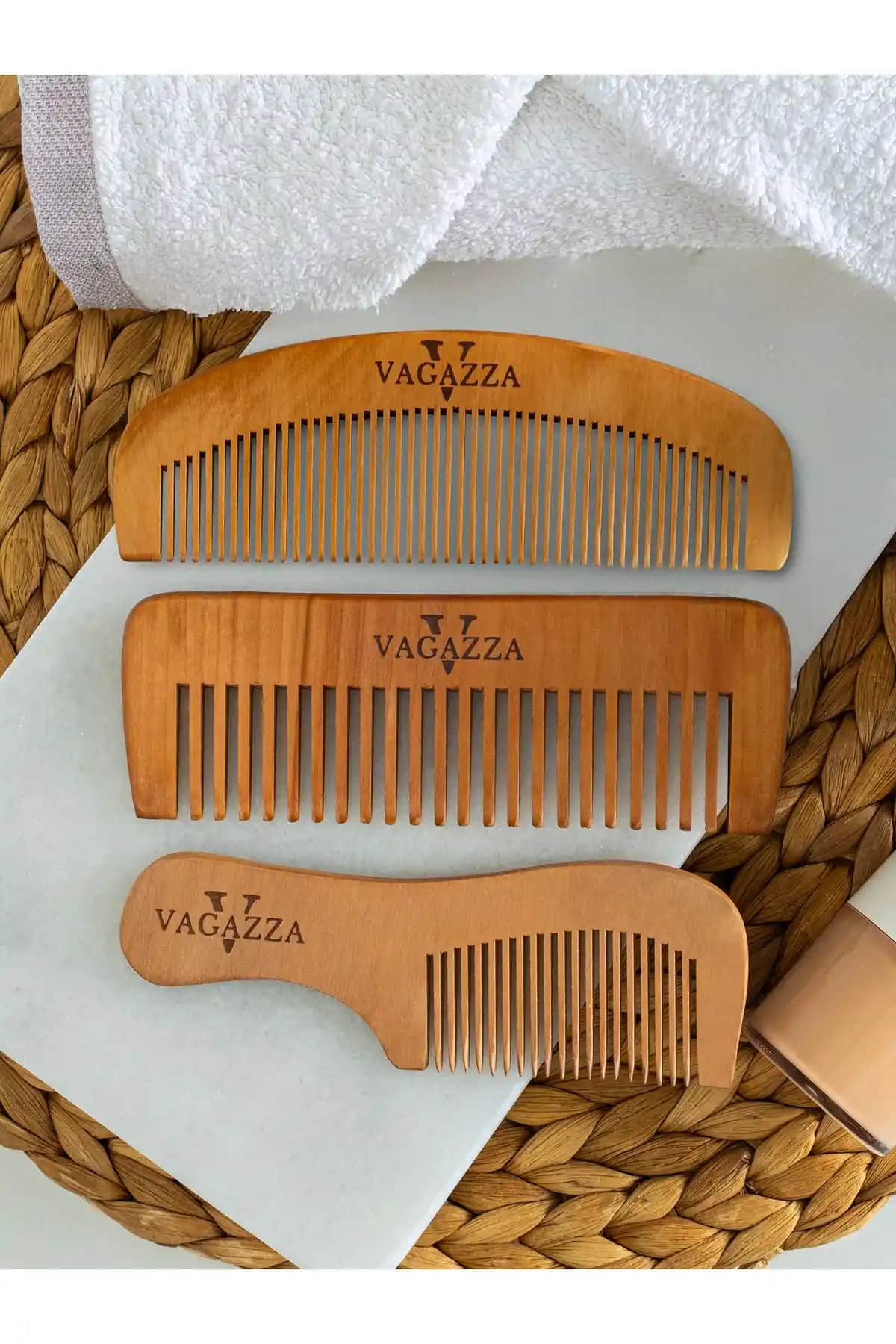VAGAZZA COSMETİC Doğal Ahşap 3'lü Tarak Seti Saç Bakımında Yeni Bir Yaklaşım