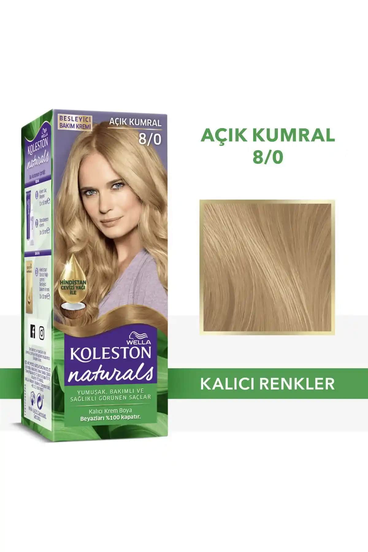 Wella Koleston Naturals Saç Boyası 8/0 Açık Kumral Doğal ve Uzun Süre Dayanan Renk Seçeneği