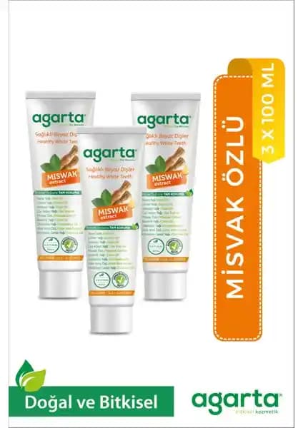 Agarta 3'lü Florürsüz Misvak Özlü Doğal Diş Macunu Seti - Ağız Sağlığını Destekler