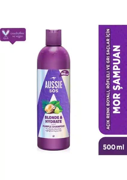 Aussie SOS Blonde & Hydrate Mor Şampuan ile Renk Koruma ve Parlaklık Sağlayan Saç Bakımı