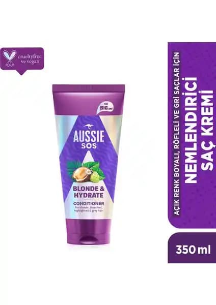 Aussie Sos Blonde & Hydrate Saç Kremi ile Açık Renkli Saçlar İçin Derinlemesine Bakım ve Parlaklık