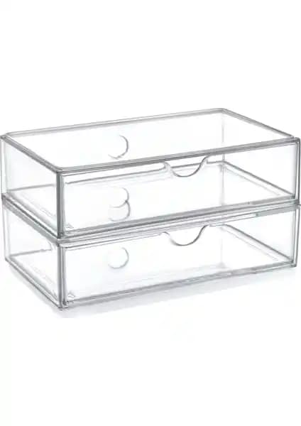 Bee Home Büyük Boy Makyaj ve Takı Organizer Seti - Şeffaf ve Dayanıklı Tasarım