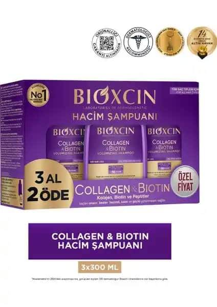 Bioxcin 3 Al 2 Öde Collagen Biotin Şampuanı Saç Dökülmesine Karşı Güçlü ve Parlak Saçlar İçin