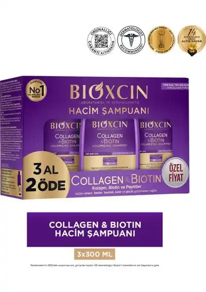 Bioxcin 3 Al 2 Öde Collagen Biotin Şampuanı Saç Dökülmesine Karşı Güçlü ve Parlak Saçlar İçin