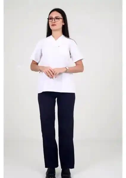 Deniz İş Kadın Alpaka Beli Lastikli Lacivert Pantolon Günlük ve İş Kıyafetleri İçin Uygun