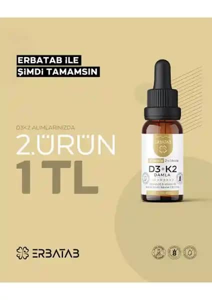 Erbatab Vitamin D3 K2 Damla: Bağışıklık ve Kemik Sağlığı İçin Güçlü Takviye