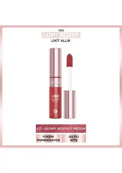 L'Oréal Paris Lumi Blush Likit Allık 635 Glowy Worth It Medium doğal ve ışıltılı makyaj için ideal