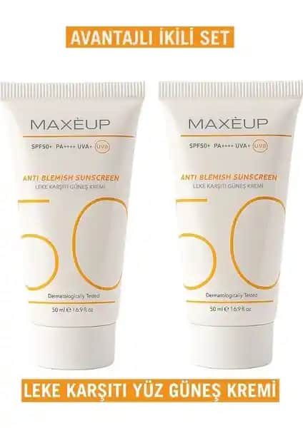 MAXEUP 2'li Su Bazlı Güneş Koruyucu SPF50+ Leke Karşıtı Nemlendirici Yüz Kremi