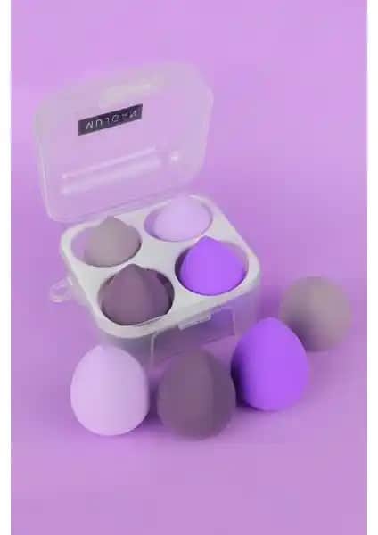 Mükkemel Makyaj Deneyimi İçin MUJGAN 4'lü Standlı Mor Makyaj Süngeri Seti