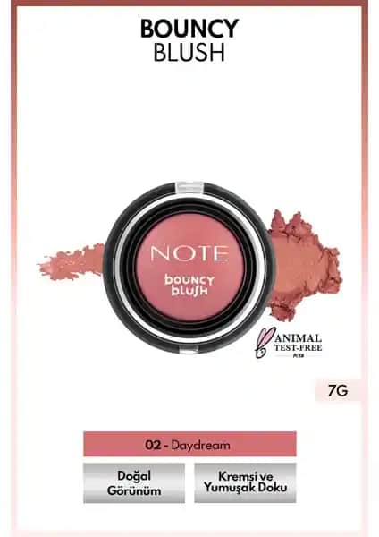 Note Bouncy Blush Yumuşak Kremsi Allık 02 Daydream Doğal ve Uzun Süreli Parlaklık Sağlar
