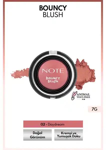 Note Bouncy Blush Yumuşak Kremsi Allık 02 Daydream Doğal ve Uzun Süreli Parlaklık Sağlar
