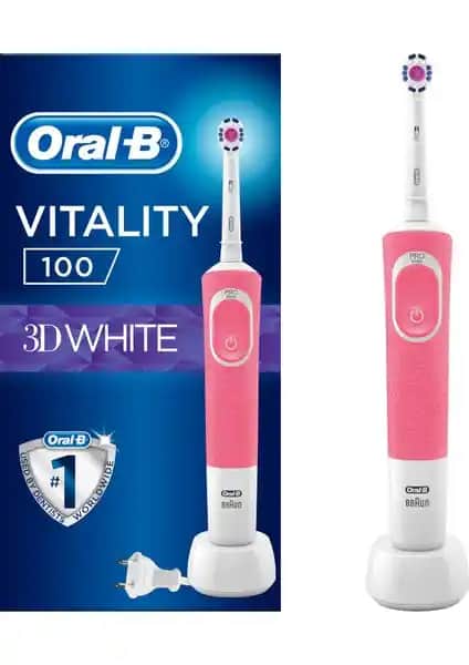 Oral-B D100 Vitality 3D White Şarjlı Diş Fırçası Pembe Renkli Beyazlatma ve Temizlik Özellikleri